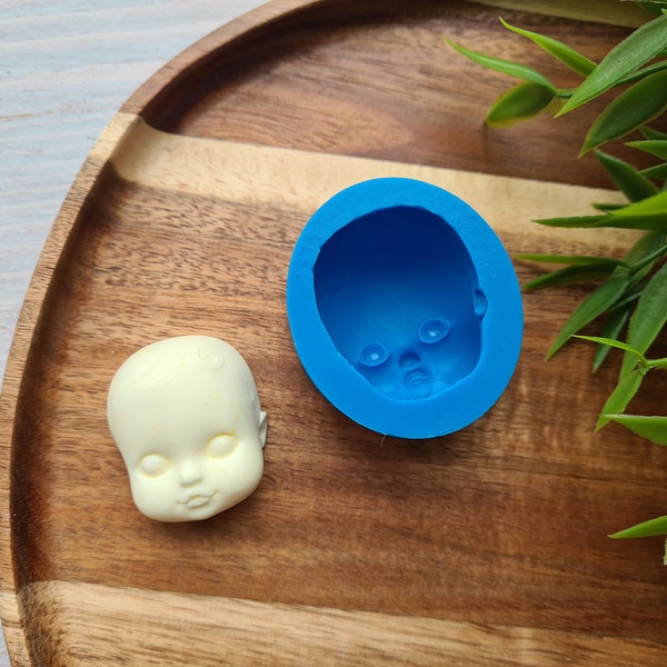 Silicone mold of Doll face, style 7, Nr. 1, ~ 3.1*3.6 cm, H:2.1 cm, Modeling tool for home decor, Shape for Fimo, Sculpey, Pardo,Cernit clay