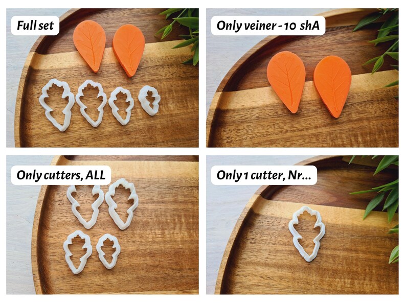 Silicone veiner of Oak leaf, style 1, Leaf Veiner, 3D Printed Cutters, Plastic PLA, Polymer Clay, Earrings, Botanical Jewelry Tools Orange 10 shA