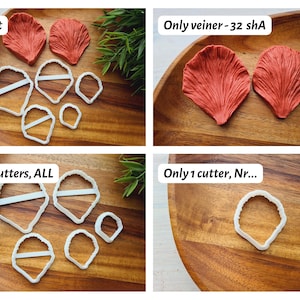 Silicone veiner of Peony petal texture, Flower Veiner, 3D Printed Cutters, Plastic PLA, Polymer Clay, Earrings, Floral Jewelry Tools Red 32 shA