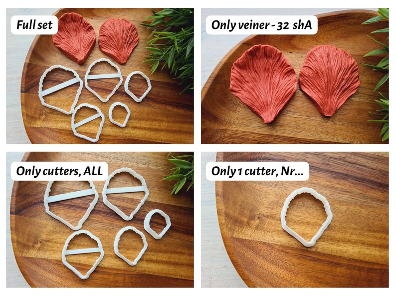 Silicone veiner of Peony petal texture, Flower Veiner, 3D Printed Cutters, Plastic PLA, Polymer Clay, Earrings, Floral Jewelry Tools Red 32 shA