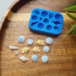 Silicone mold of Mini sea life set, style 6, 12 elements, ~ 0.3-1.4 cm, H:0.2-0.4 cm, Modeling tool for accessories, Shape for polymer clay