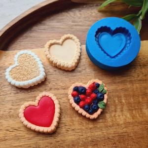 1:6 Silicone mold of Tartlet, style 4, heart, ~ 2.7*2.8 cm, H;0.6 cm, Resin,Fondant, Mini Dessert Mold for Bakery Miniature Food Craft