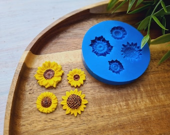 Silicone mold of Sunflower, style 2, 4 elements, ~ Ø 1.6-2.2 cm, H:0.3-0.5 cm, Modeling tool for accessories, jewelry,Shape for polymer clay