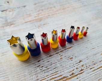 Set of metal cutters &quot; Stars&quot;, 4, 5 or 9 pcs., ≈ 0.55-0.11 inch (1.4cm - 0.3cm), Tools for sugar paste, metal clay, miniatures