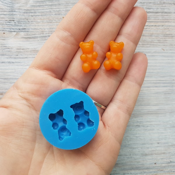 Moule en silicone Ours en gelée, 2 pièces, ~ 1*1,6 cm, Modeleur pour accessoires, bijoux et décoration d'intérieur, Forme pour tous les types de pâte polymère