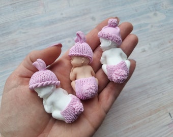 Silicone mold  of Baby in clothes, 3 styles, 2D, ~ 2.9*6.2-6.8 cm, H:2.6-2.8 cm, Modeling tool for home decor, Shape for Fimo, Sculpey,Pardo