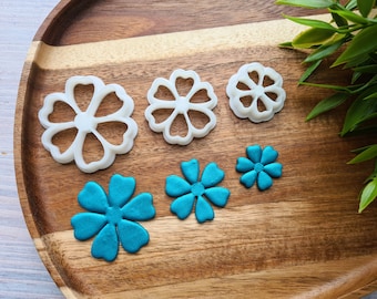 Bloem, stijl 6, set van 3 uitstekers, oorbellenstekkers, 3D-geprinte uitstekers, figuurgereedschapsset voor polymeerklei, Fimo
