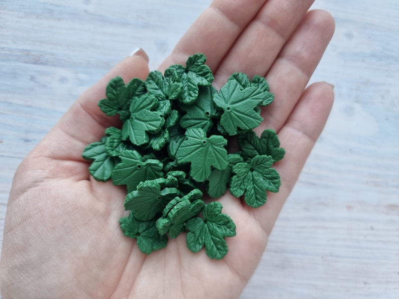 12/18/24/30 Oven-bake polymer clay handmade Cloudberry leaves 1.8-2 cm, made of Fimo oven-bake clay,pendants,polymer clay bead 18 pcs.