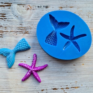 Silikonform Seestern mit Meerjungfrau, ~ 3,7*3,9 cm, 3,3*4,3 cm, H: 0,5-0,8 cm, Modellierwerkzeug für Accessoires,Schmuck,Form für Polymerclay