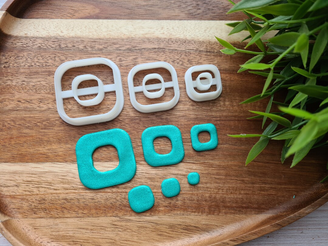 Square, Style 1, Rounded Edges, Set of 3 Cutters, One Clay Cutter or ...