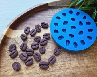 Silicone mold of Coffee bean, style 1, 21 elements, ~ 0.8-1.3 cm, H:0.4 cm, Resin, Fondant, Jewelry, Food Miniatures & Barista Crafts