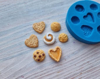 Silicone mold of Mini cookie set, style 12, shortbread cookie, 7 pcs., ~ 1-1.4 cm, Modeling tool for accessories, jewelry, home decor