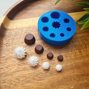 Silicone mold of Set of cupcake with cream, style 1, , 8 elements, ~ Ø 0.6-1.2 cm, H:0.5-0.9 cm, Modeling tools,decor,Shape for polymer clay