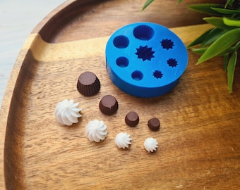 Ensemble de cupcakes avec de la crème, de style 1, 8 éléments en silicone, ~ Ø 0,6-1,2 cm, H: 0,5-0,9 cm, Outils de modelage, décoration, Forme pour pâte polymère