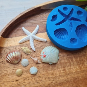 Silikonform Sea Life Set, Stil 1, 8 Elemente, ~0.8-3.7 cm, H:0.3-0.6 cm, Modellierwerkzeug für Accessoires, Schmuck, Dekor, Polymerclay