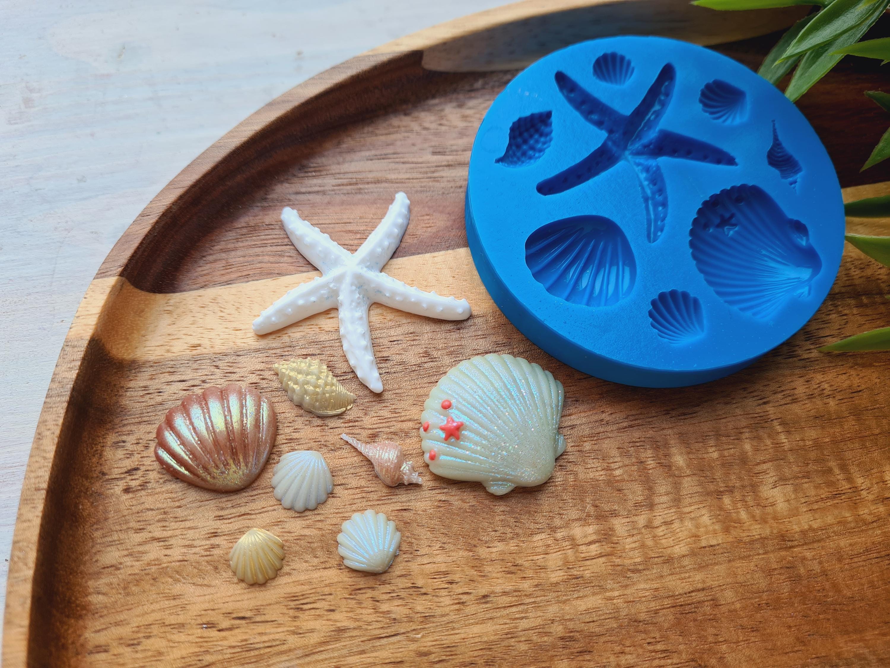 Silicone mold of Sea life set, style 1, 8 elements, ~ 0.8-3.7 cm, H:0.3-0.6 cm, Modeling tool for accessories, jewelry, decor, polymer clay