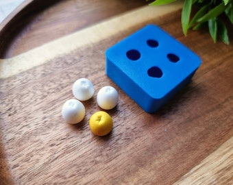 Silicone mold of Mini apple, 4 elements, ~ Ø 1 cm, H:1 cm, Modeling tool for accessories, jewelry, Shape for polymer clay