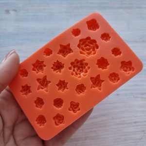 Moule en silicone pour succulentes, style 19, 24 pcs., Ø 0,9-1,8 cm, H: 0,5-0,8 cm,Outil de modélisation pour accessoires,bijoux,décor,Forme pour pâte polymère Orange silicon 10shA