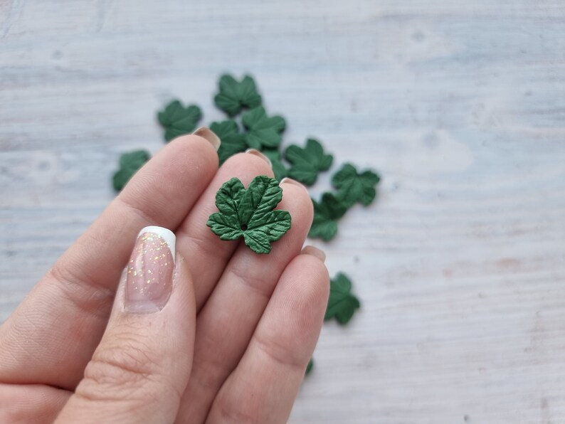 12/18/24/30 Oven-bake polymer clay handmade Cloudberry leaves 1.8-2 cm, made of Fimo oven-bake clay,pendants,polymer clay bead image 2