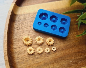 Silicone mold of Bundt cake, 1:12-1;6 scale, style 7, mini, 7 elements, ~ Ø 0.5-1 cm, H 0.1-0.5cm,Miniature Cake,Dollhouse Food,Fake Dessert