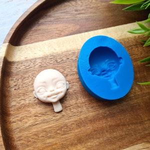 Silicone mold of Doll face, style 12, ~ 2.8*3.3 cm, H:1.1 cm, Modeling tool for accessories, jewelry and home decor, Shape for polymer clay