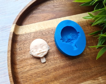 Silicone mold of Doll face, style 12, ~ 2.8*3.3 cm, H:1.1 cm, Polymer Clay, Resin, Soap Mold, Miniature Sculpting, Fondant, Cake Decor
