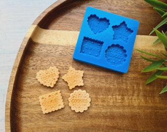 Silicone mold of Biscuit set, style 9, 4 elements, ~ 1.7-2 cm, H:0.3-0.4 cm, Clay, Resin, Fondant, Fake Food Crafts, DIY Dessert Mold