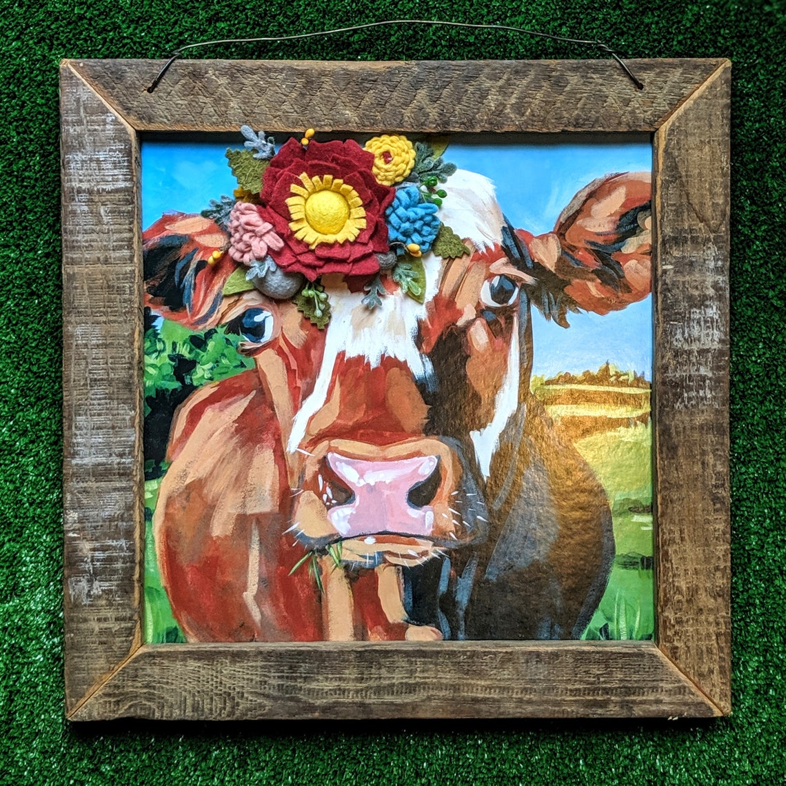 Cow Wall Decor / Farmhouse Cow Decor / Cow with Flower Crown / | Etsy