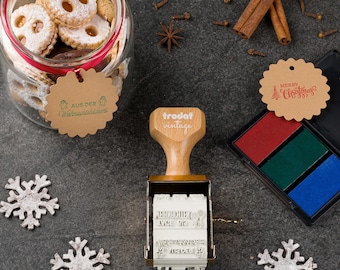 Trodat Vintage Stempel "Winter Edition / Weihnachten" mit 6 Deutschen Texten und Stempelkissen mit 3 Farben