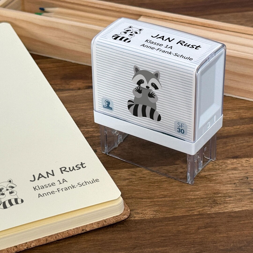 Children's Stamp / Name Stamp & Address Stamp Raccoon SF30 (47 X18 Mm ...