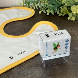 Timbro per tessuti per bambini con motivo fata e personalizzazione (47 x 18 mm)