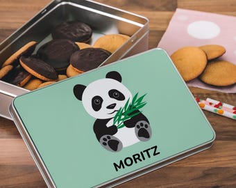 Cookie tin / gift tin (square) "Panda" with individual print