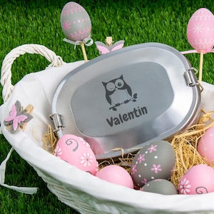 Lunch box &quot;Owl&quot; for children stainless steel personalized
