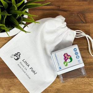 Timbro per tessuti per bambini con motivo sirena e personalizzazione (47 x 18 mm)