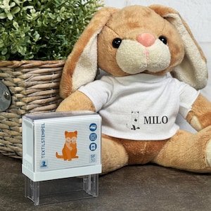 Timbro per tessuti per bambini con motivo gatto e personalizzazione (47 x 18 mm)