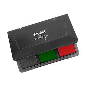 TRODAT vintage stamp pad “Homemade” (gray, light green & red)