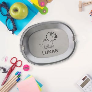Lunch box &quot;Dinosaur 02&quot; for children, stainless steel, personalized