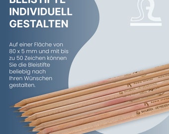 Matite/matite in legno incise con testo/nome/sito web desiderato (dimensione massima dell'incisione 80 x 5 mm) (lunga, 25 pezzi)