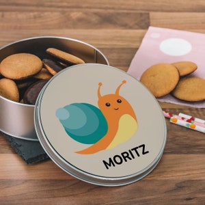 Caja para galletas/caja para regalo (redonda) "Caracol" con impresión individual