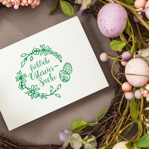 Easter wooden stamp - Happy Easter egg hunt (50 x 50 mm)