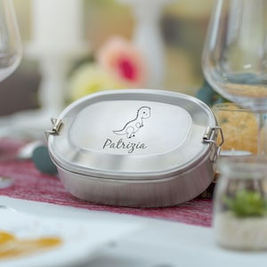 Lunch box &quot;Dinosaur 03&quot; for children, stainless steel, personalized