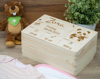 Caja de recuerdos personalizada con motivo de panda y grabado individual: caja de madera para regalo de bebé