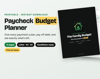 Paycheck Budget Planner Printable, Debt Snowball, Bill Tracker, Biweekly Budget, Savings Goals, GoodNotes, A4 A5 US Letter PDF