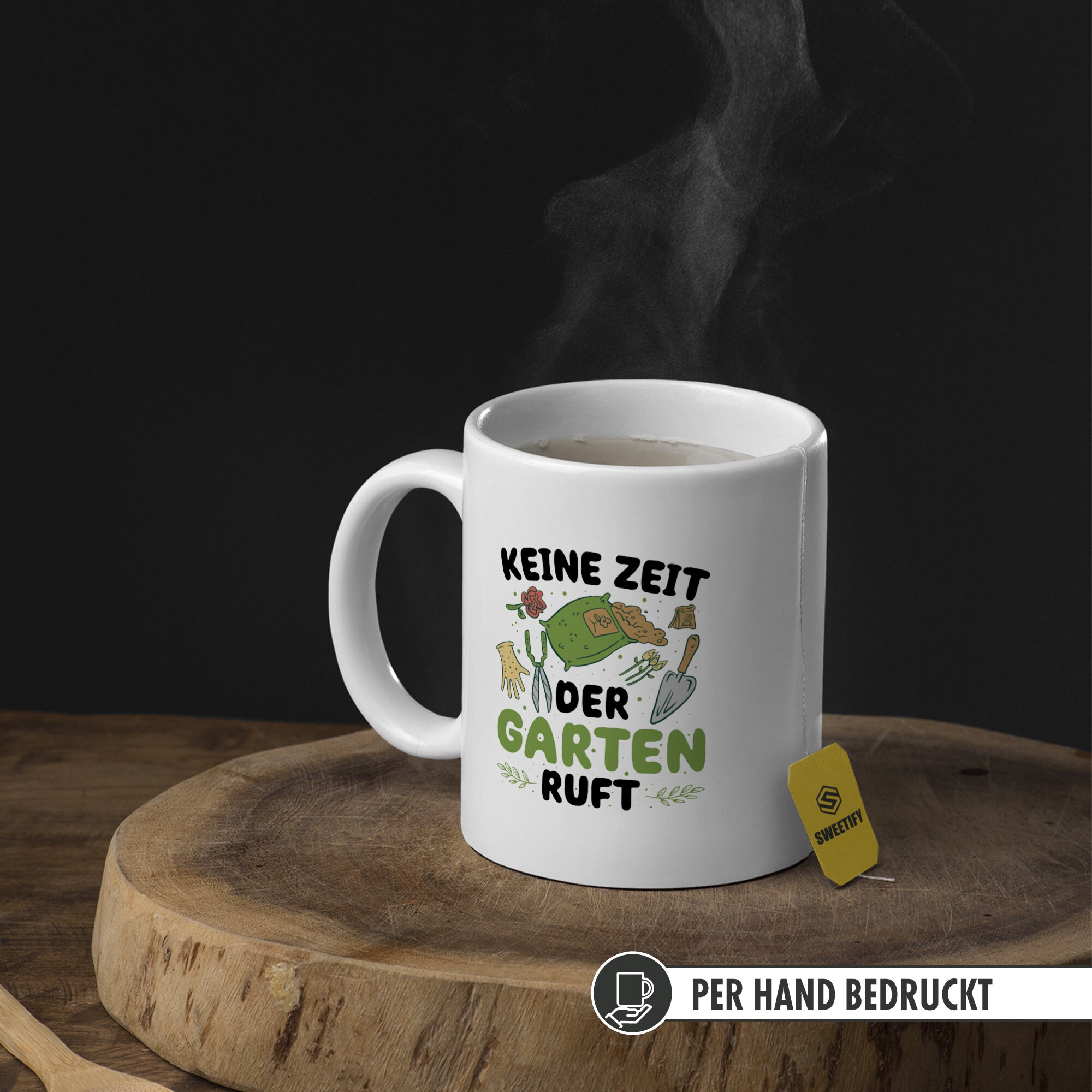 Emaille Tasse 'Keine Zeit – Der Garten Ruft' – 300 Ml, Weiß Mit Schwarzem Rand | Robust, Kratzfest, Spülmaschinengeeignet | Geschenk Für Gärtner
