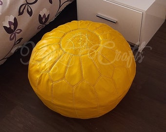 Leder Pouf, marokkanischer Leder Pouf, marokkanischer Osmanischer Pouf, marokkanischer Pouf, gelber Pouf, marokkanischer Vintage, Leder pouf Darker, UNGETUFFED