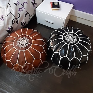 Set of 2 x Leather pouf - Leather Pouf - leather ottoman - pouf - leather pouf round - Pouf ottoman - ottoman footstool - UNSTUFFED