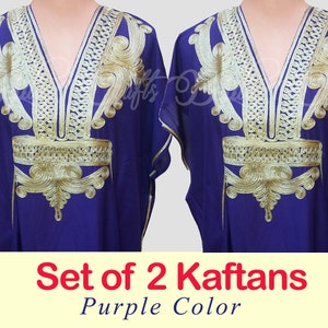 Set of 2 Caftans kaftan Maxi Dress with gold embroidery, dress,  Beach kaftan, Purple, Purple color, Purple Kaftan
