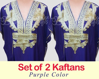 Set of 2 Caftans kaftan Maxi Dress with gold embroidery, dress,  Beach kaftan, Purple, Purple color, Purple Kaftan