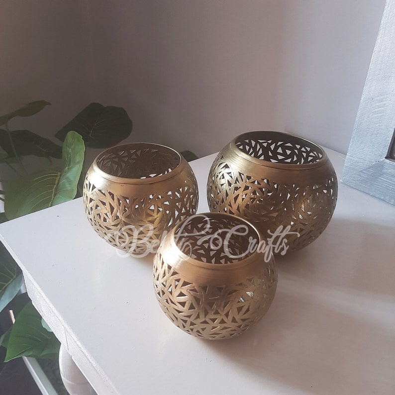 Set of 3 Moroccan Candle Holders, Brass Lamp, Moroccan Lamp Shade, Soft ...