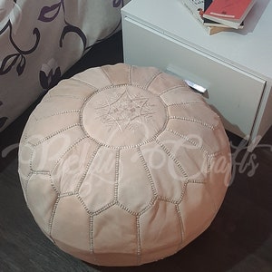 Leather pouf ottoman, Natural Color, Leather Pouff, leather ottoman, Natural leather, Round Pouf, Pouf ottoman, footstool, &#39;&#39; Unstuffed &#39;&#39;